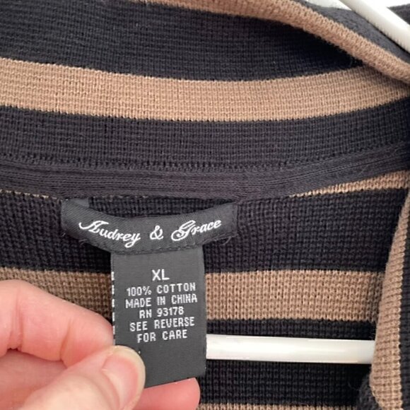 AUDREY & GRACE Brown Black Horizontal Striped Button 100% Cotton Sweater Blazer - Picture 4 of 13